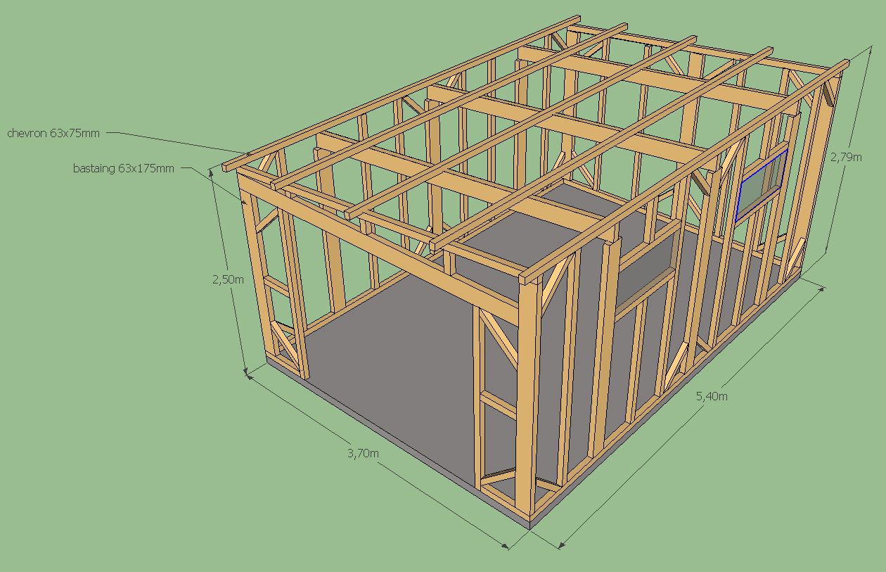 Abri jardin ossature bois plan
