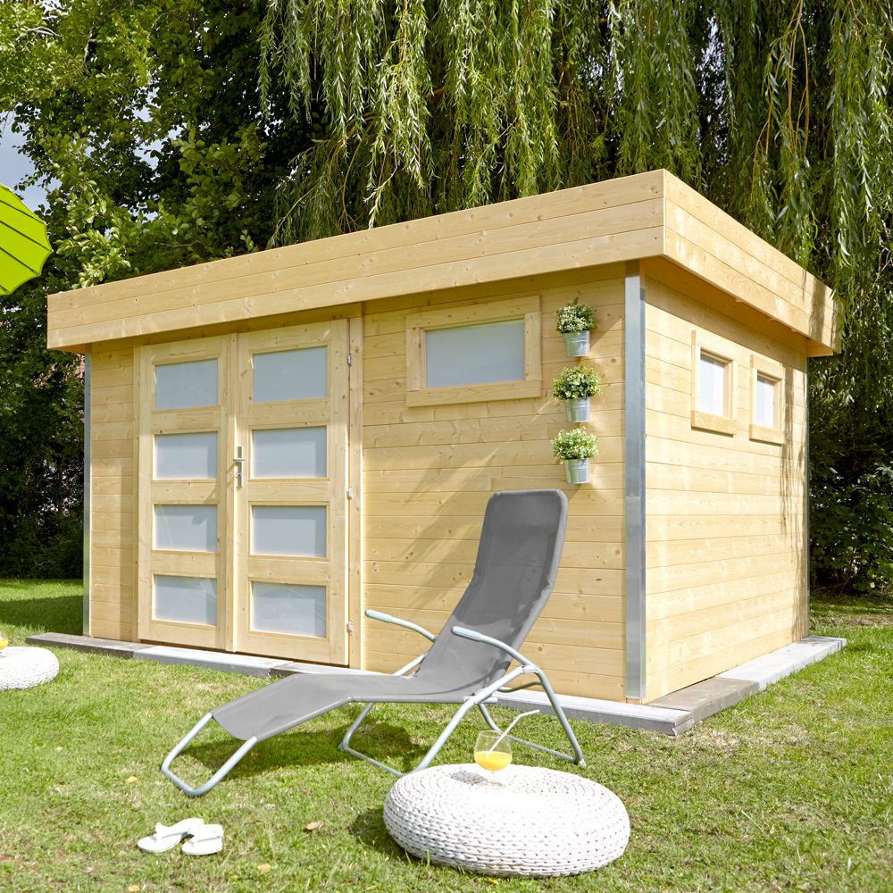 Abri de jardin bois 15m2 toit plat
