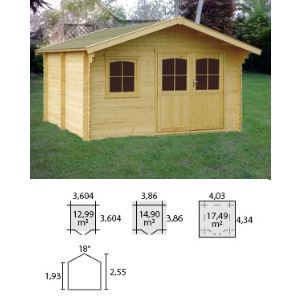 Abri de jardin en bois massif 34 mm - 14 90 m2
