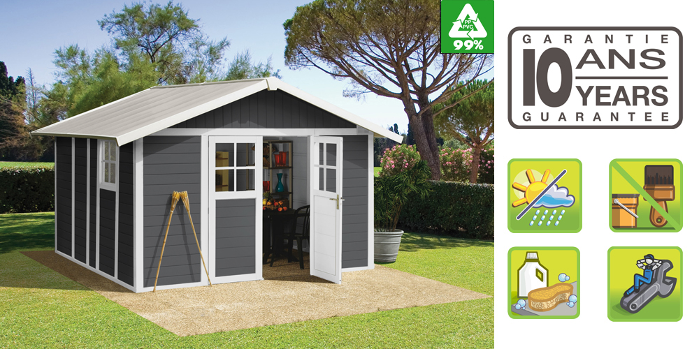 Abri de jardin resine imitation bois
