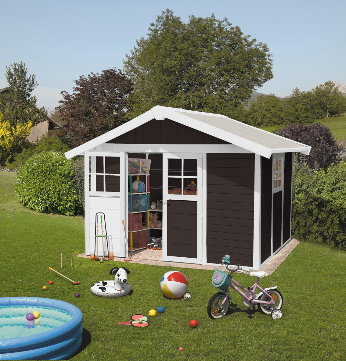 Abri jardin resine rouge
