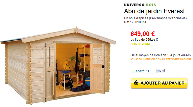 Soldes abris de jardin bois
