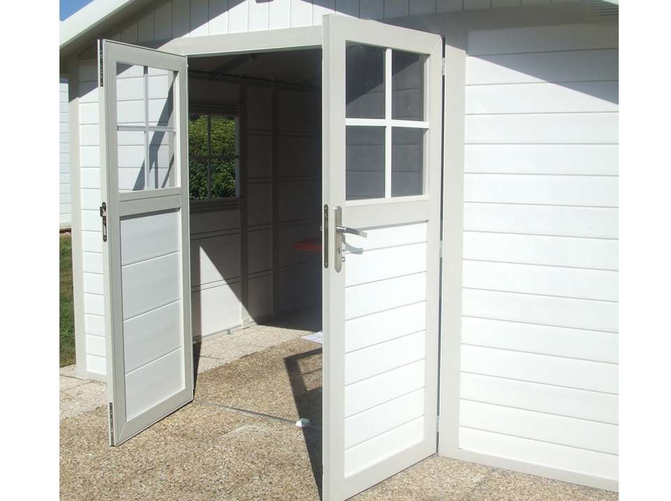 Auvent pour abris de jardin pvc gris-blanc grosfillex
