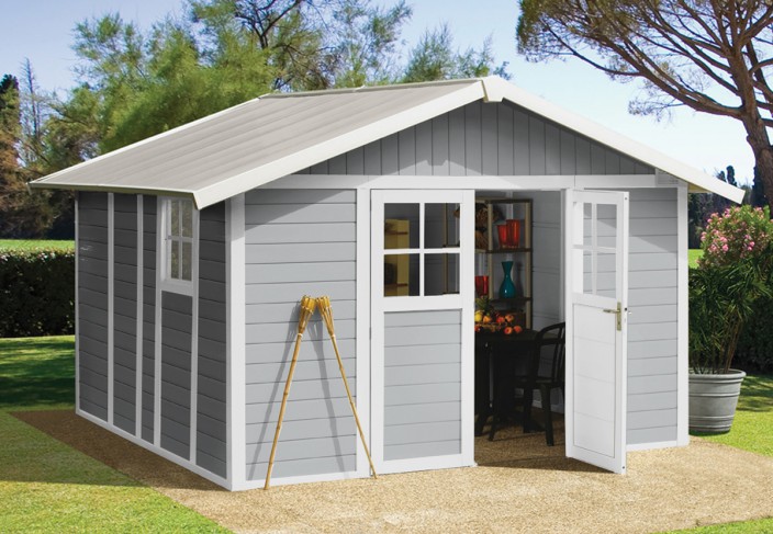 Abri de jardin pvc utility 11 gris-bleu grosfillex
