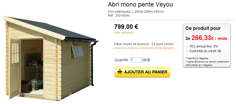 Abri de jardin une pente leroy merlin
