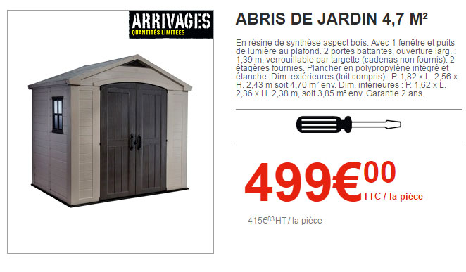 Abris de jardin pvc promo
