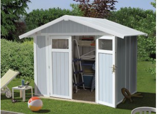 Abri de jardin pvc lodge 4.9 gris clair
