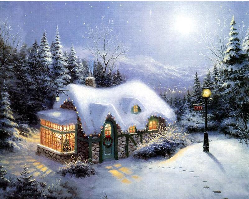 Chalet sous la neige