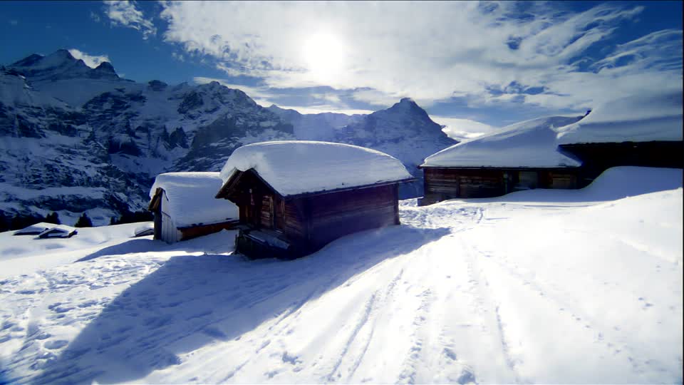 Paysage neige chalet
