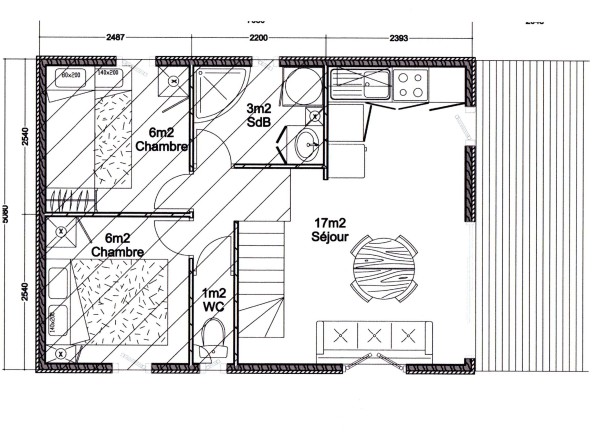 Plan de chalet en bois avec mezzanine