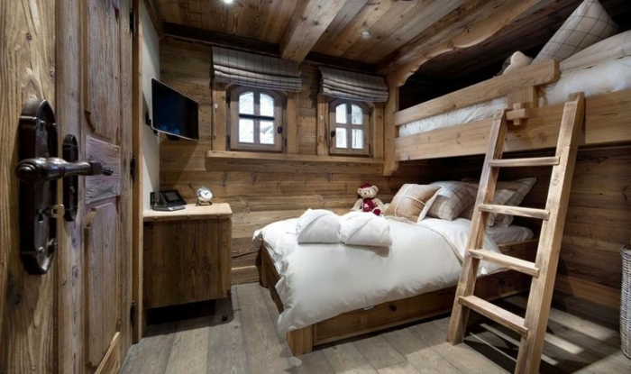 Interieur chambre chalet montagne