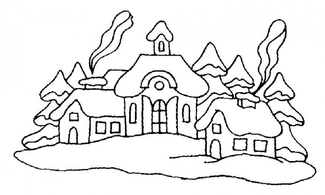 Coloriage montagne chalet