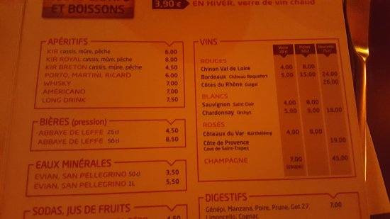 Le chalet menu