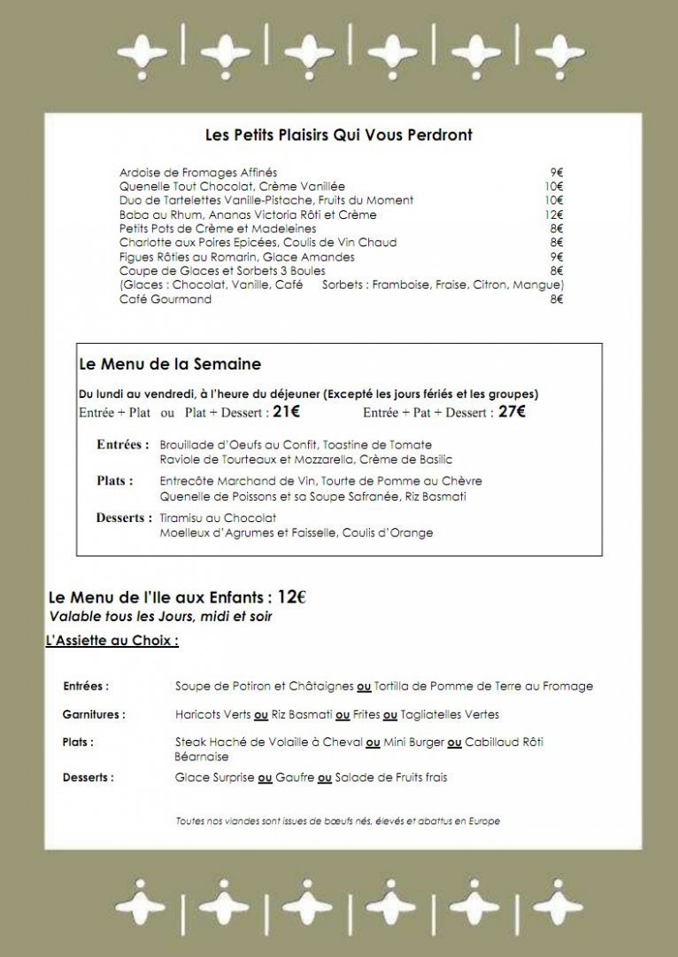 Le chalet des iles menu