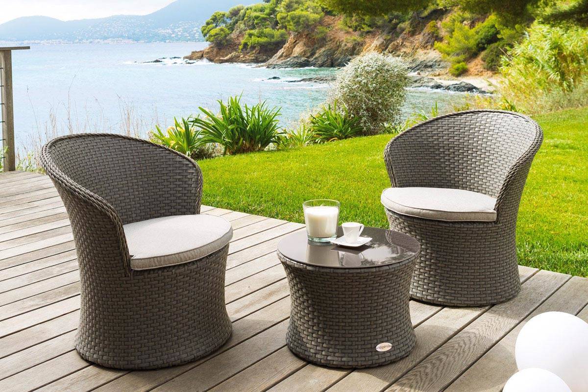 Salon bas de jardin daveport résine tressée gris 6 personnes