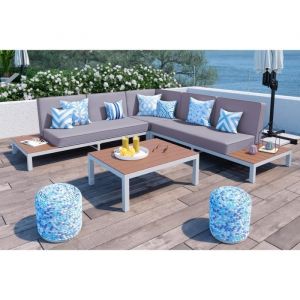 Salon jardin venus aluminium blanc 3 canapé 1 table basse