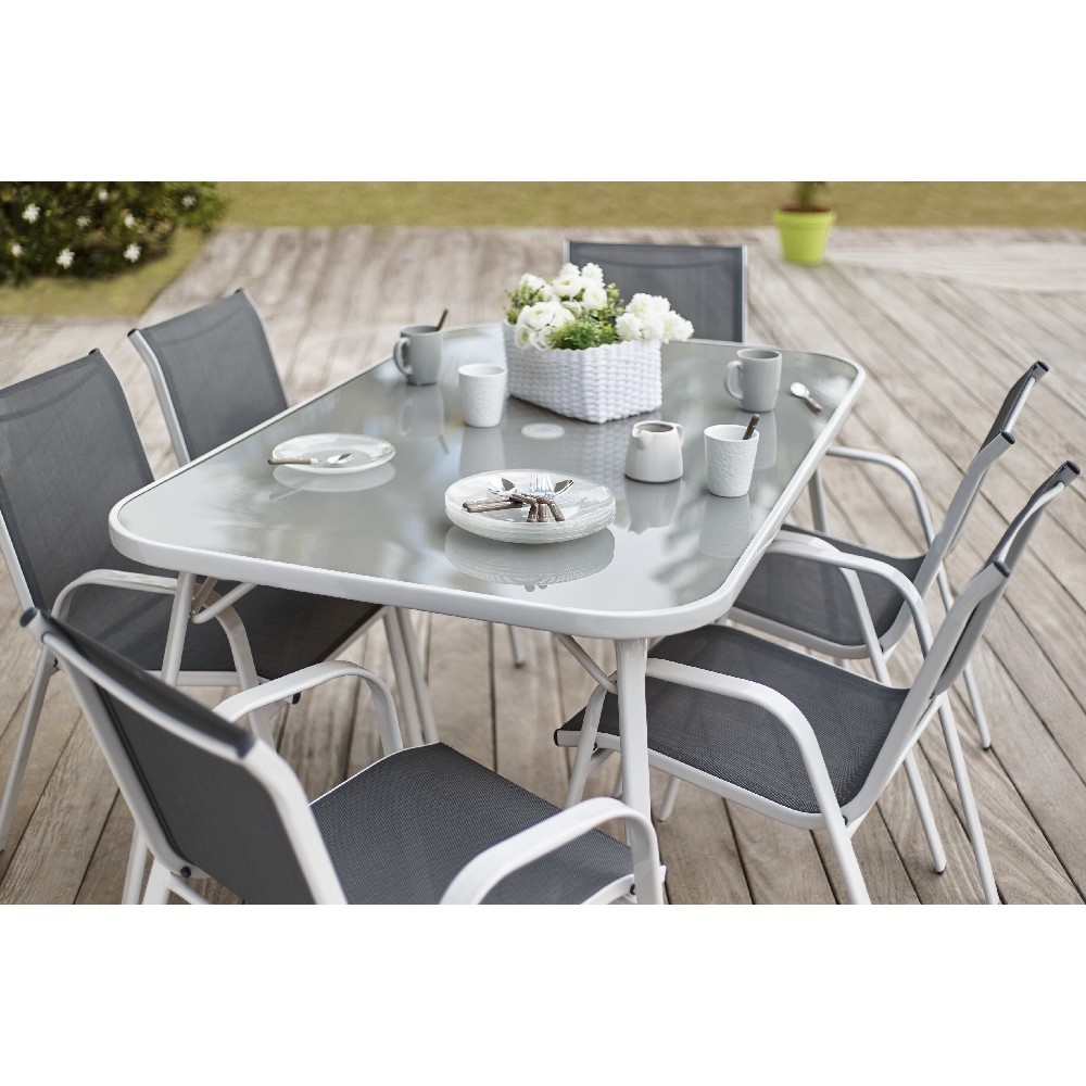 Salon de jardin 6 personnes métal gris collection oslo