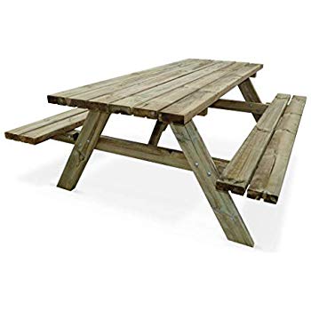 Salon de jardin sapin bois marron 8 personnes