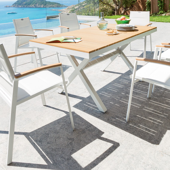 Salon de jardin teck blanc