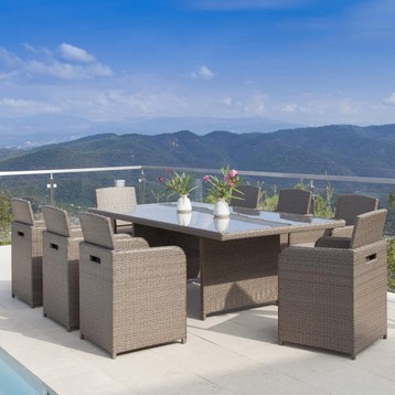 Table jardin en resine tressee