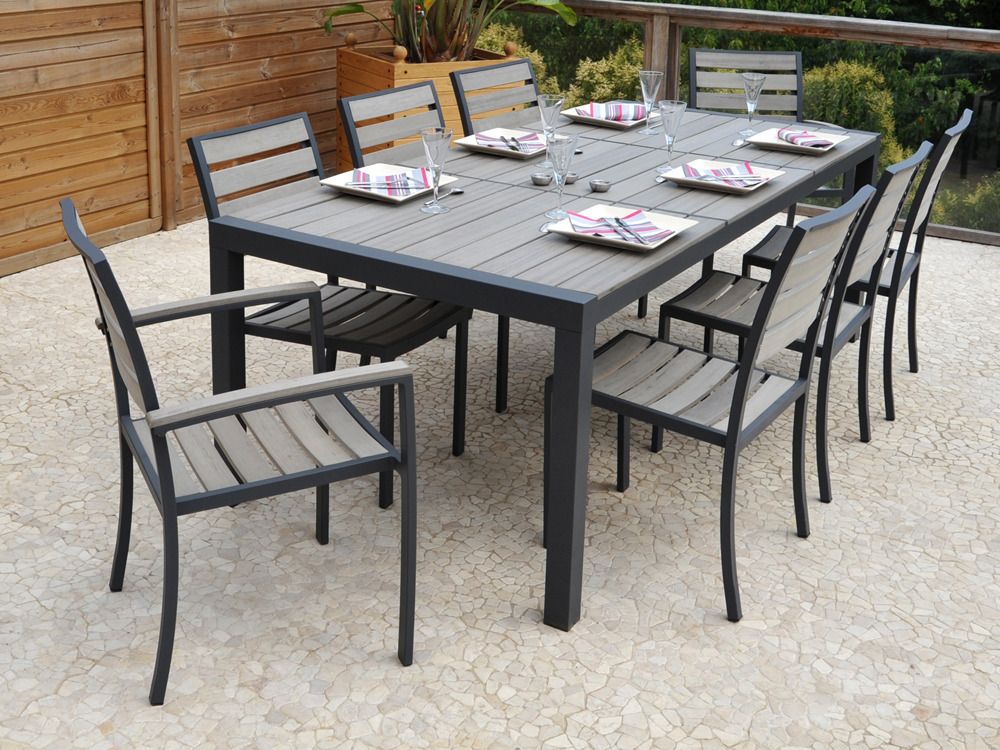 Salon de jardin alu bois composite brooklyn