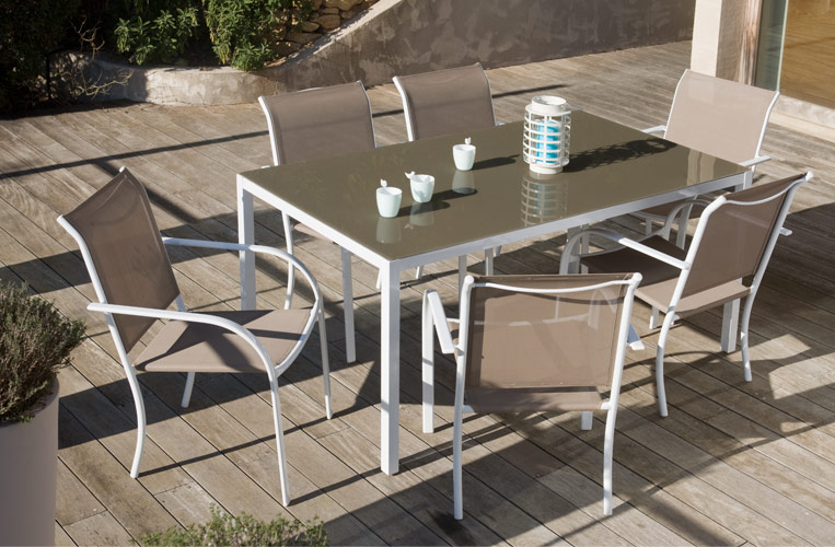 Salon de jardin table ocean + 6 fauteuils aruba