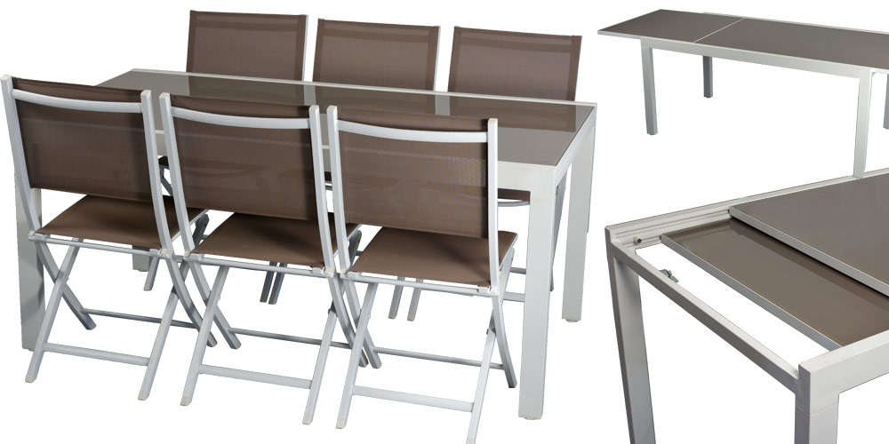 Salon de jardin aluminium couleur taupe