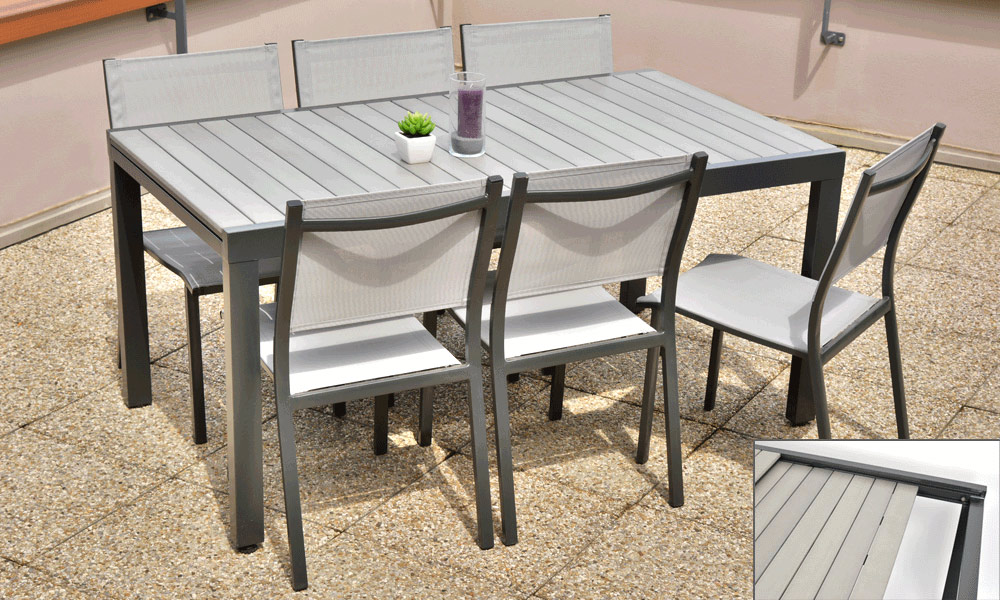 Table salon de jardin alu et composite