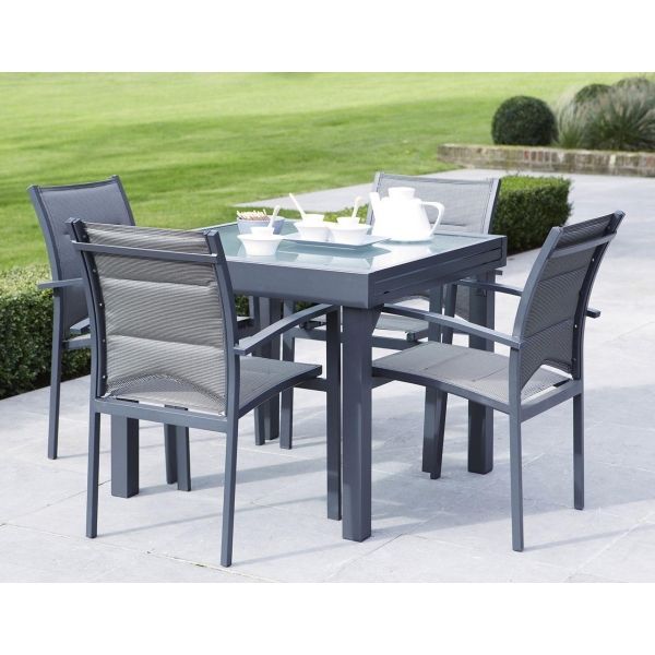 Salon de jardin modulo gris 10 personnes en aluminium et textilène