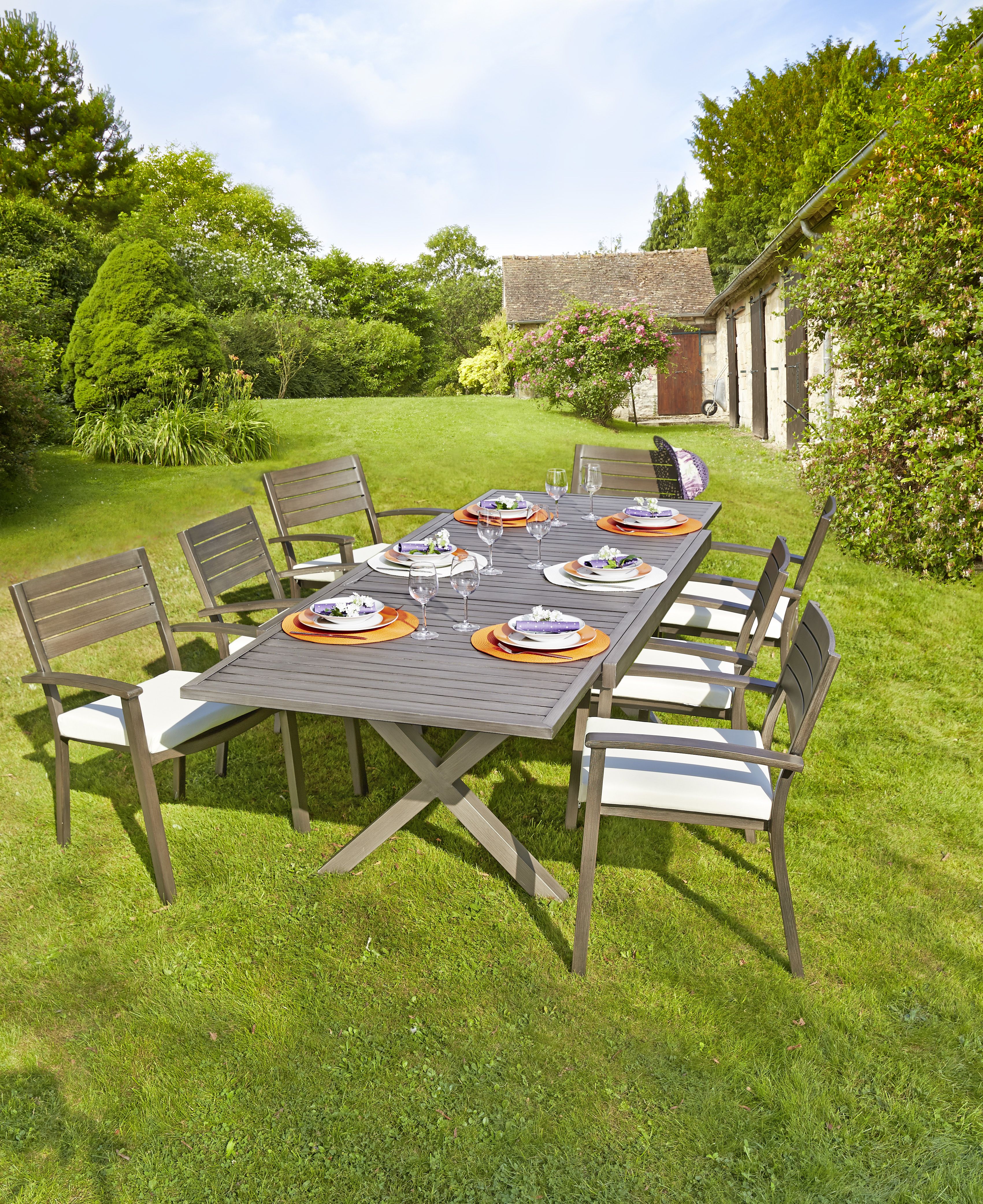 Salon de jardin cabourg 1 table + 4 chaises + 2 fauteuils