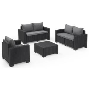Salon de jardin 5 places gris et fushia pvc-med