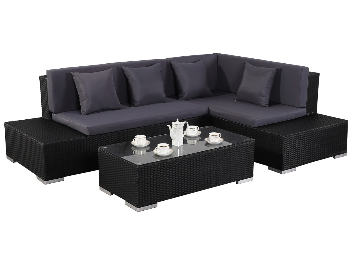 Salon de jardin d'angle en résine tressée théra poly rotin