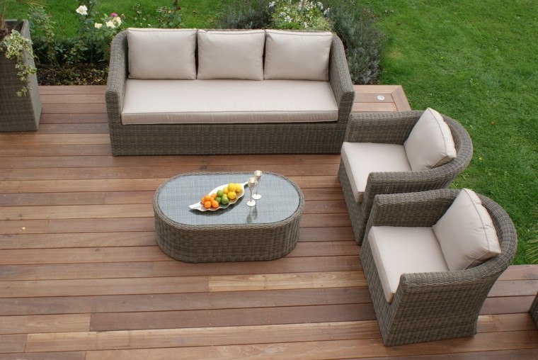 Mobilier jardin resine beige