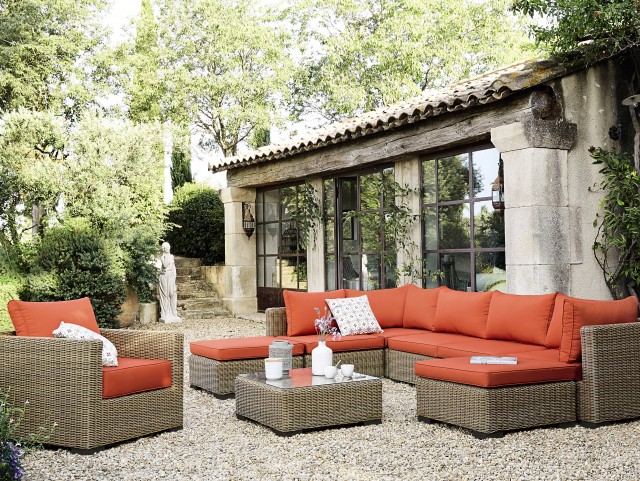 Salon de jardin resine coussin orange