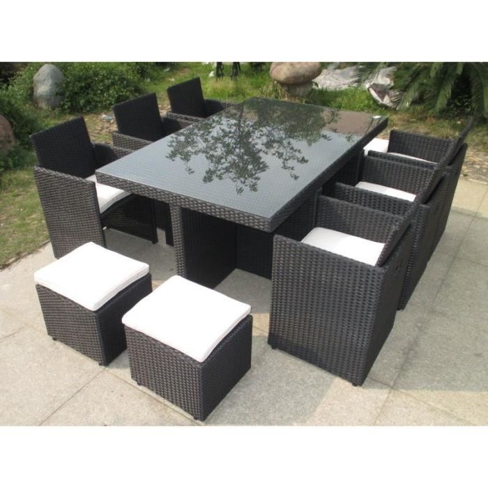 Salon de jardin resine tressée noir pas cher