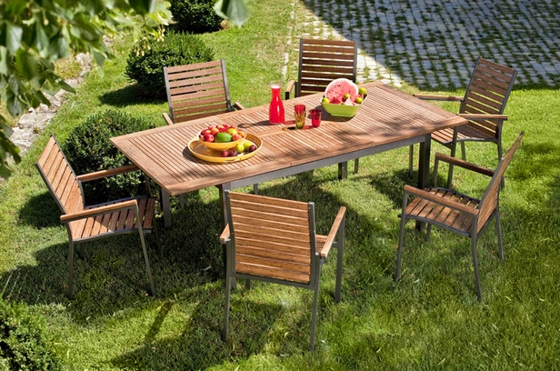 Salon de jardin teck inox