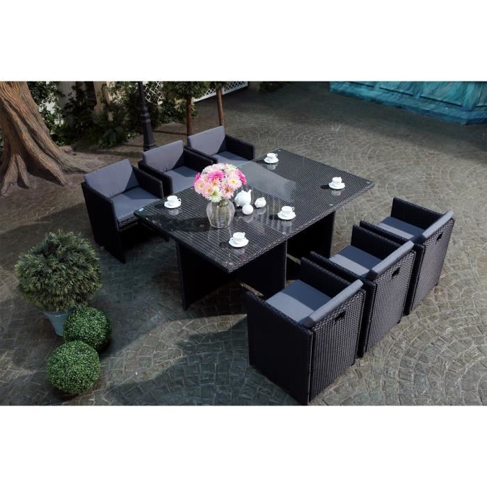 Salon de jardin encastrable en resine tressee