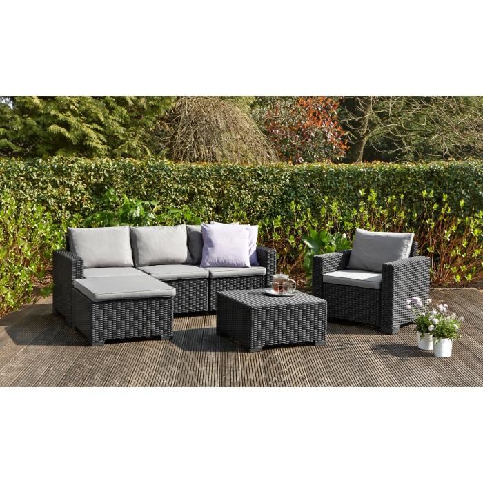 Salon de jardin resine tressee gris pas cher