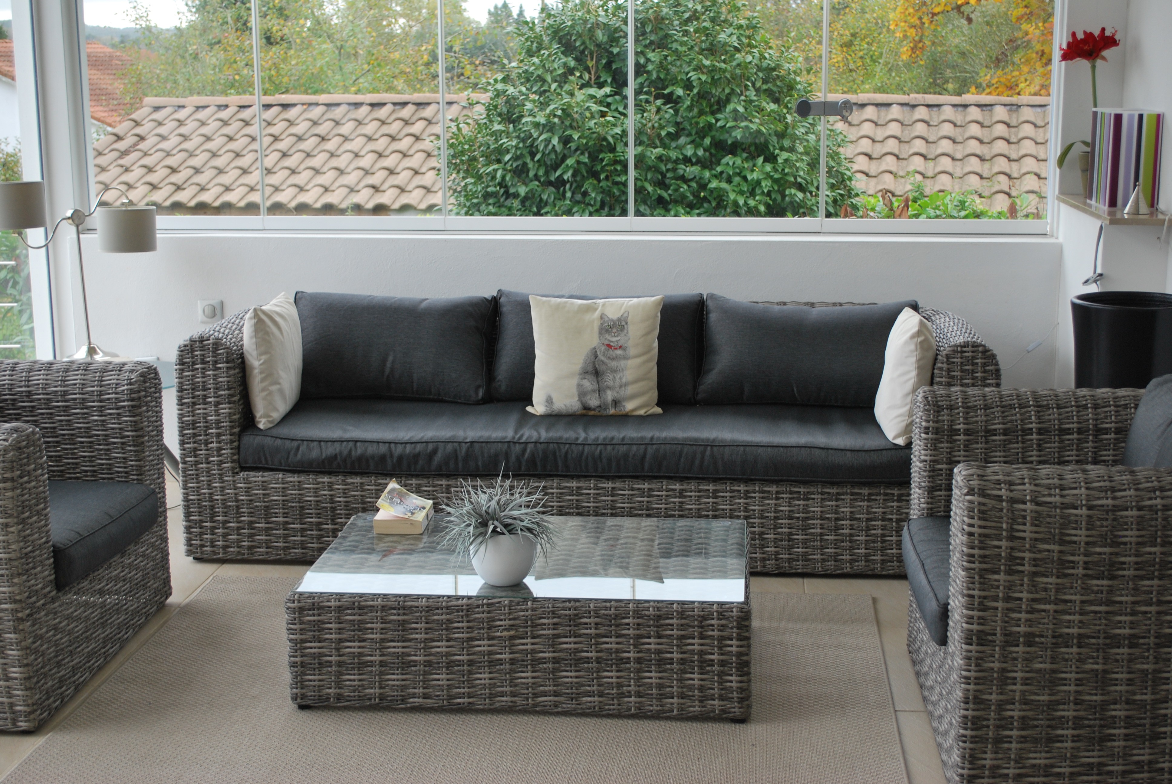 Salon de jardin resine aspect rotin