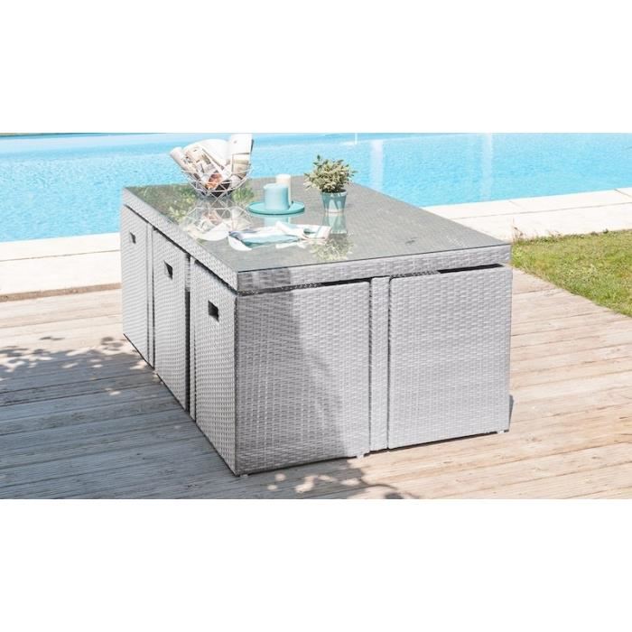 Salon de jardin encastrable 6 places gris
