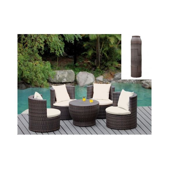 Salon de jardin résine tressée - zelie gris beige