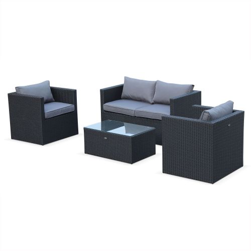 Salon de jardin rotin tresse noir