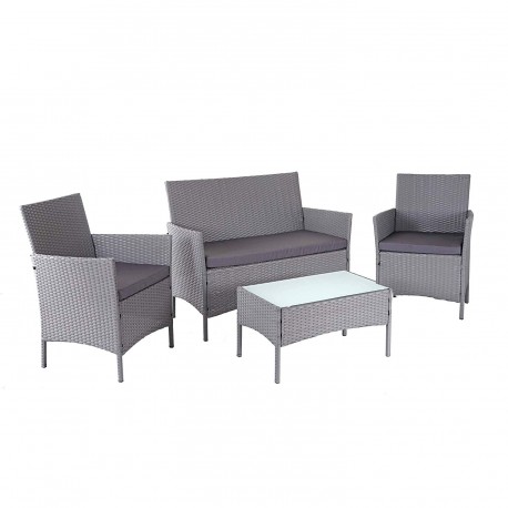 Salon de jardin poly rotin gris