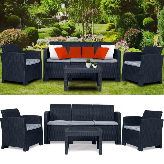 Salon de jardin 5 places aspect rotin