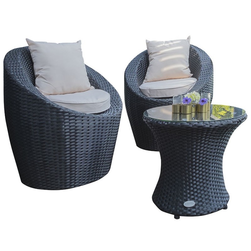 Salon de jardin encastrable et empilable en résine tressée