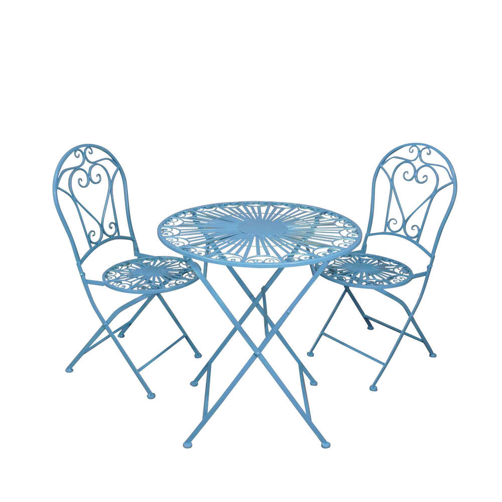 Salon de jardin fer forgé bleu