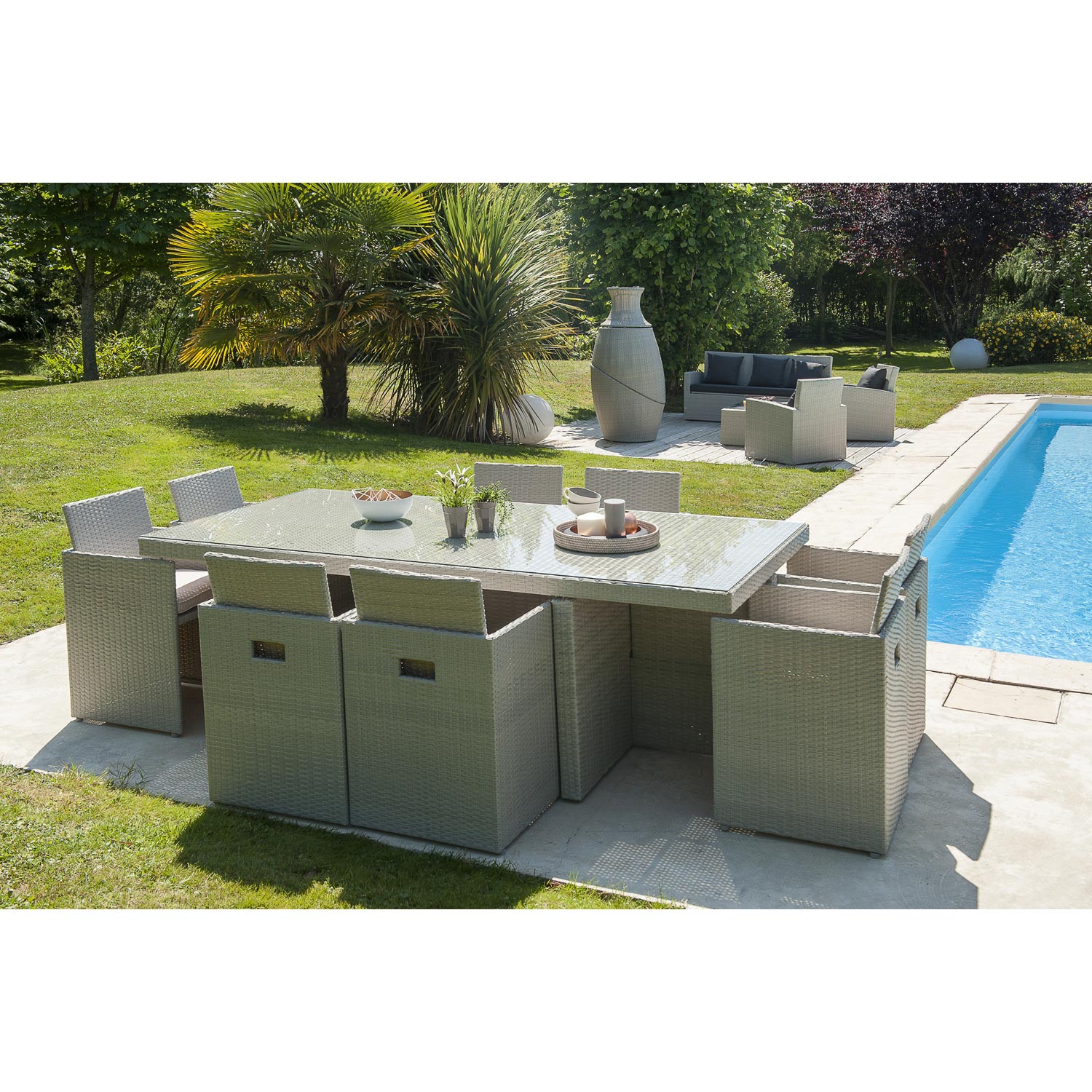 Salon de jardin 8 places encastrables luco noir