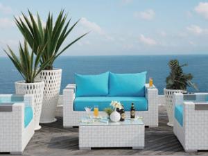 Salon de jardin blanc et bleu