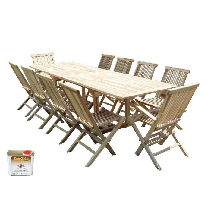 Ensemble salon de jardin en teck batan 12 chaises