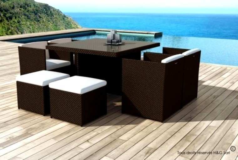 Salon de jardin 8 places encastrables luco gris